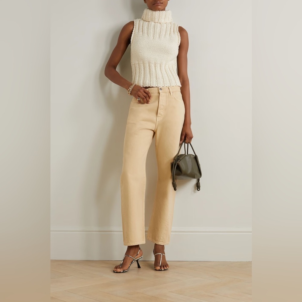 Nwt Toteme Twisted Seam Mid Rise Straight Leg Jeans Pants Sand Tan Washed Beige — image 3 of 8